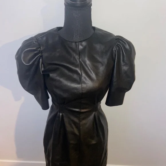 black faux leather dress zara Zara Womens Faux Leather Sleeveless Shift Dress Black Size Small